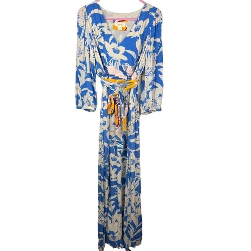 Mauve Blue and Cream Floral Maxi Dress